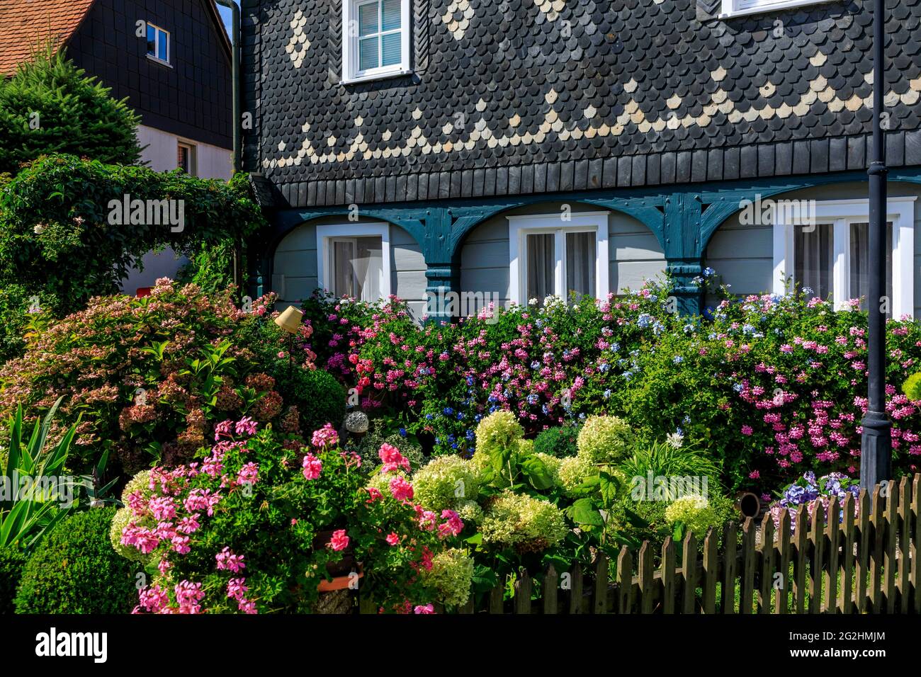 Fachwerkhäuser in Obercunnersdorf in der sächsischen Region Oberlausitz Stockfoto