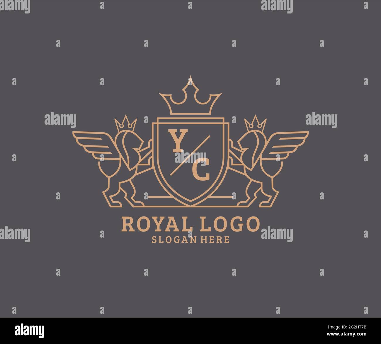 YC Letter Lion Royal Luxury heraldic, Crest Logo Vorlage in Vektorgrafik für Restaurant, Royalty, Boutique, Cafe, Hotel, Heraldik, Schmuck, Mode und Stock Vektor