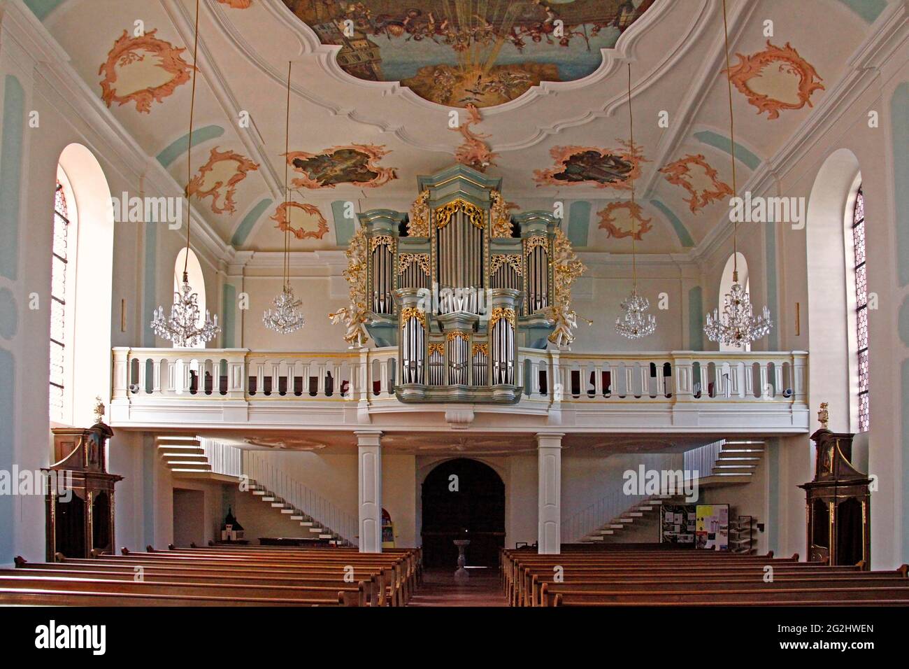 Katholische Kirche St. Johannes Nepomuk, Einweihung 1755, Orgel, Hadamar Ldkrs.Limburg-Weilburg, Hessen, Deutschland Stockfoto
