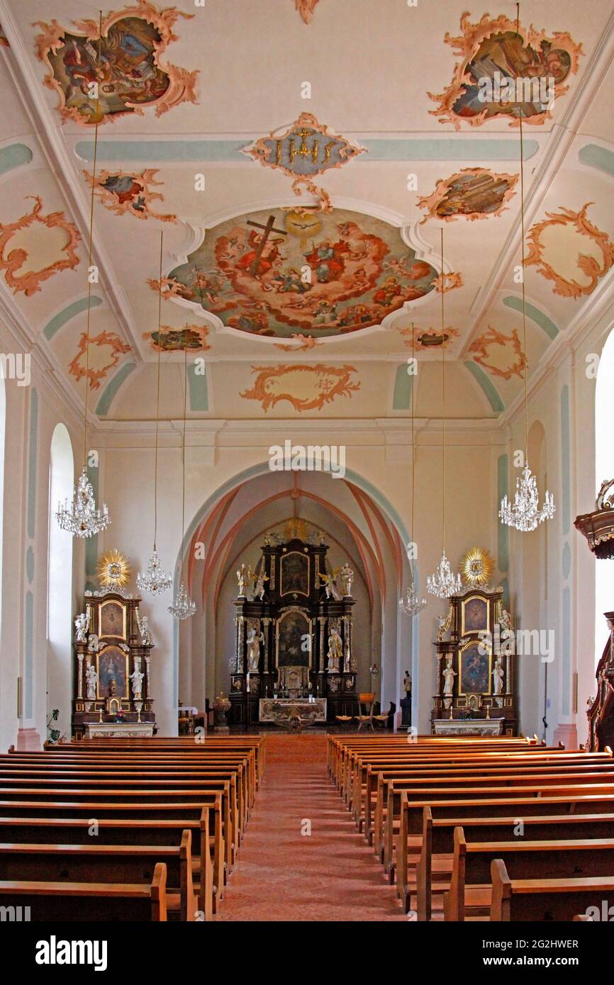 Katholische Kirche St. Johannes Nepomuk, Einweihung 1755, Hauptschiff, Hadamar Ldkrs.Limburg-Weilburg, Hessen, Deutschland Stockfoto