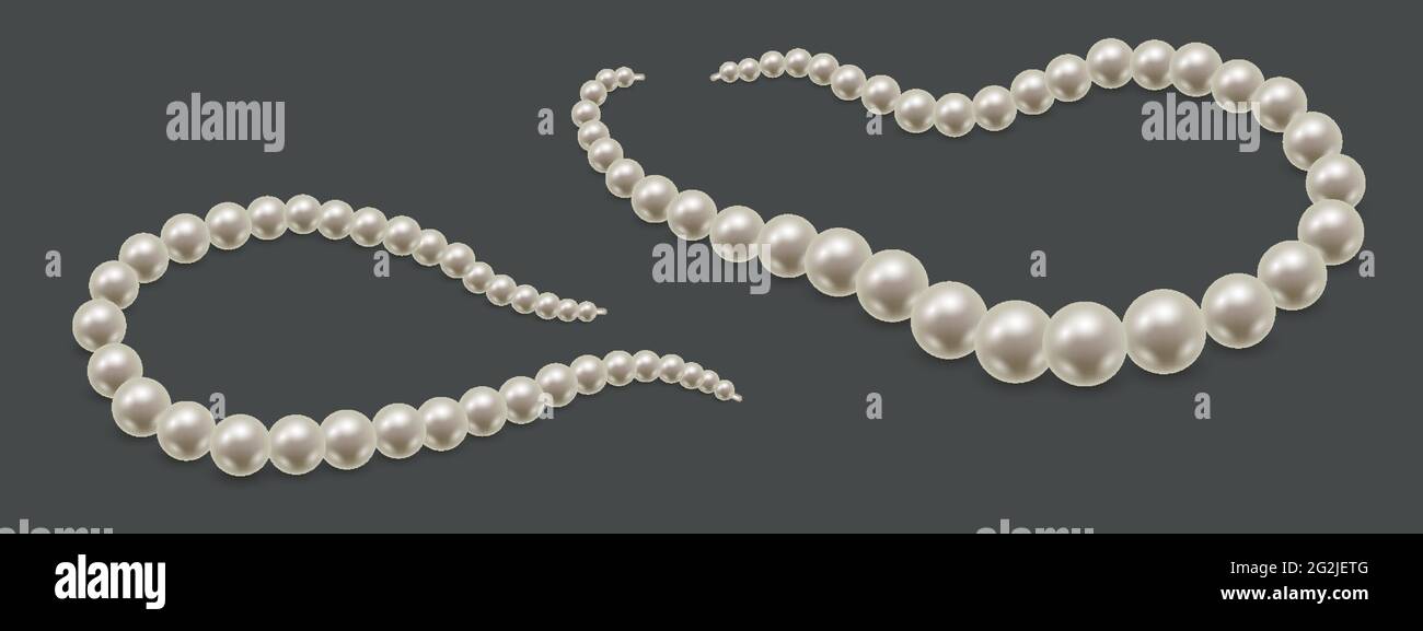 Perlenkette oder Armband isoliert. Kostbare weiße Perlenperlen, luxuriöser Schmuck mit natürlichen Edelsteinen. Vektorgrafik Stock Vektor