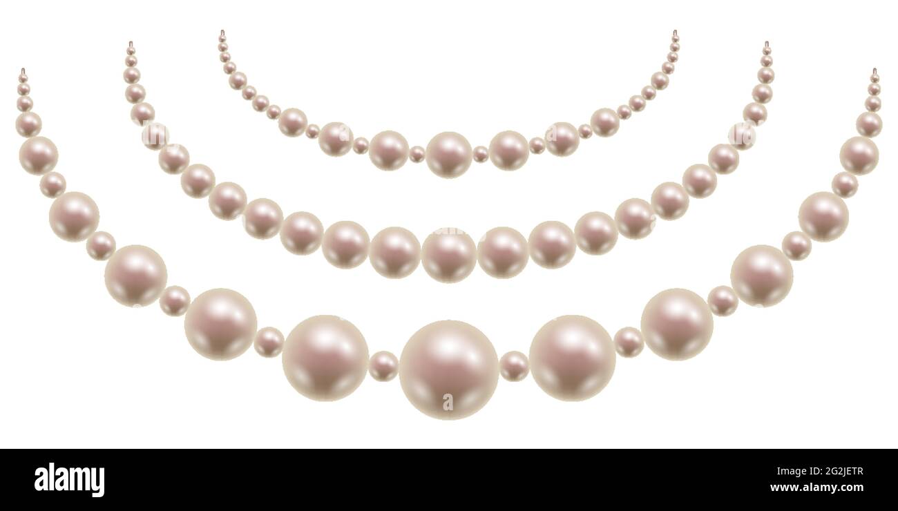 Perlenkette isoliert. Rosa Perlen auf weißem Hintergrund. Schmuck Accessoire für Frau. Vektorgrafik Stock Vektor