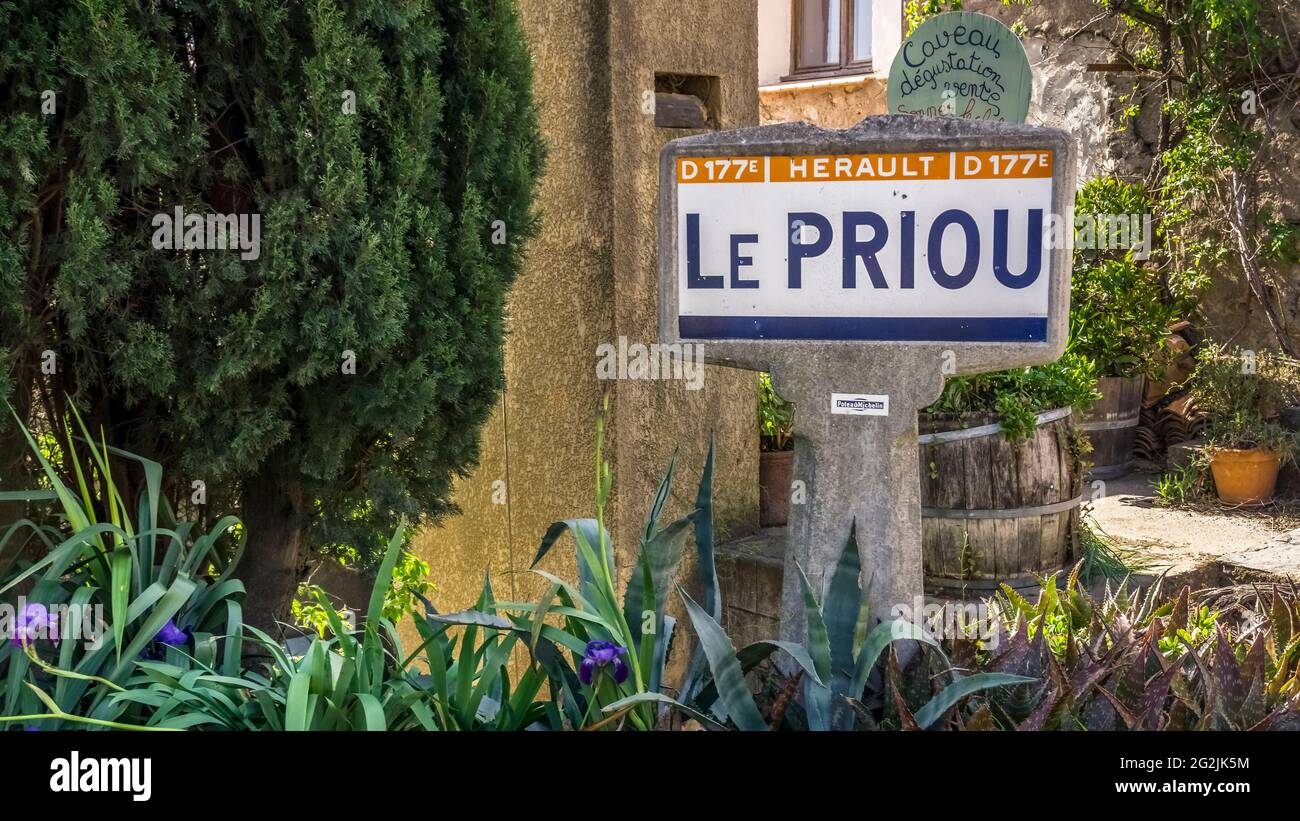 Ortsname Zeichen von Le Priou. Stockfoto
