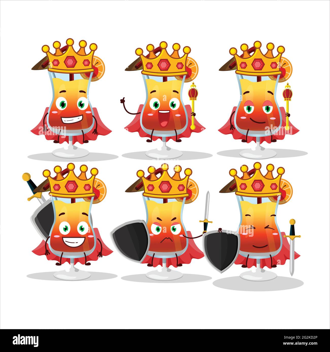 Eine charismatische Tequila-Zeichentrickfigur des Königs bei Sonnenaufgang, die eine goldene Krone trägt. Vektorgrafik Stock Vektor