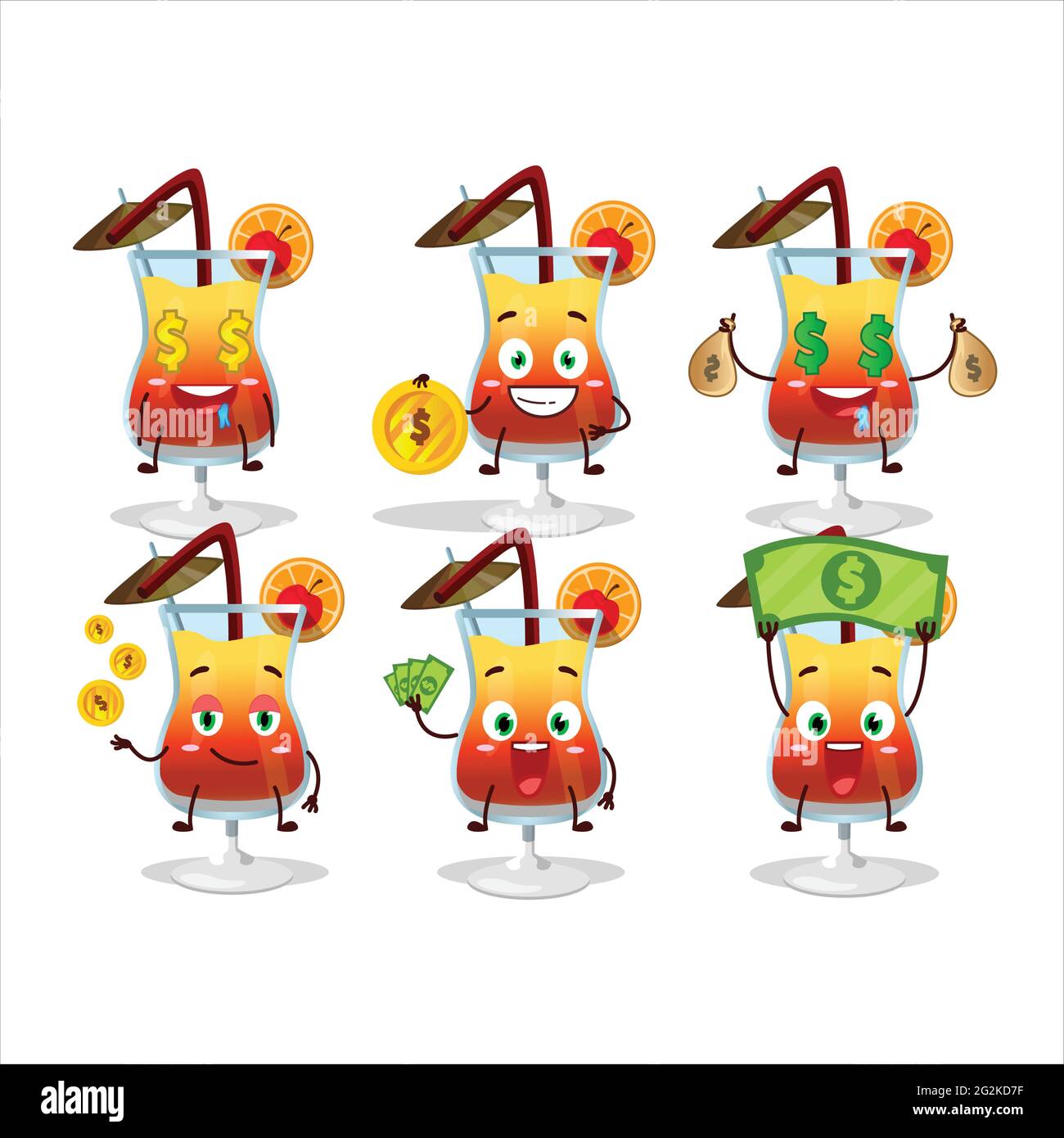 Tequila Sonnenaufgang Cartoon-Figur mit niedlichen Emoticon bringen Geld. Vektorgrafik Stock Vektor