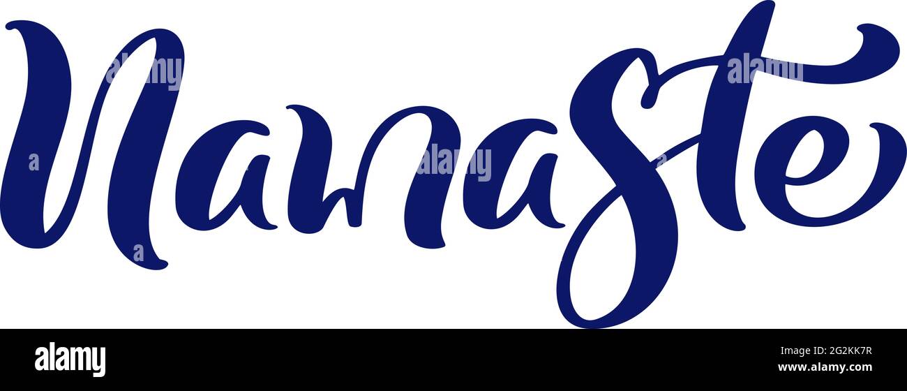 Namaste-Logo. Vektor Yoga Illustration mit Schriftzug Meditation Thema. Handgeschrieben isoliert auf weiß. Moderne Kalligraphie Stock Vektor