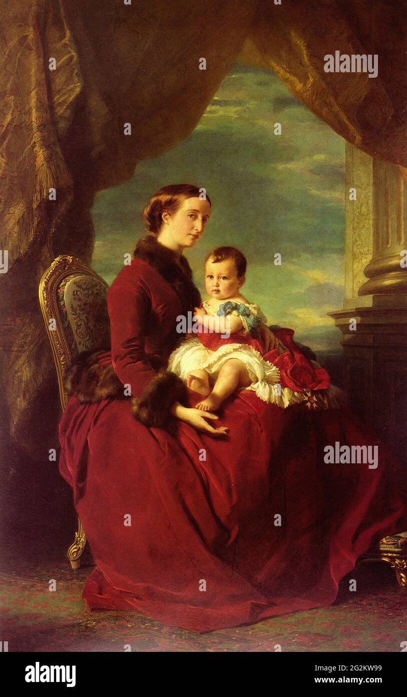 Franz Xaver Winterhalter (1805-1873) - Kaiserin Eugenie Holding Louis Napoleon Prinz Imperial Ihre Knie 1857 Stockfoto