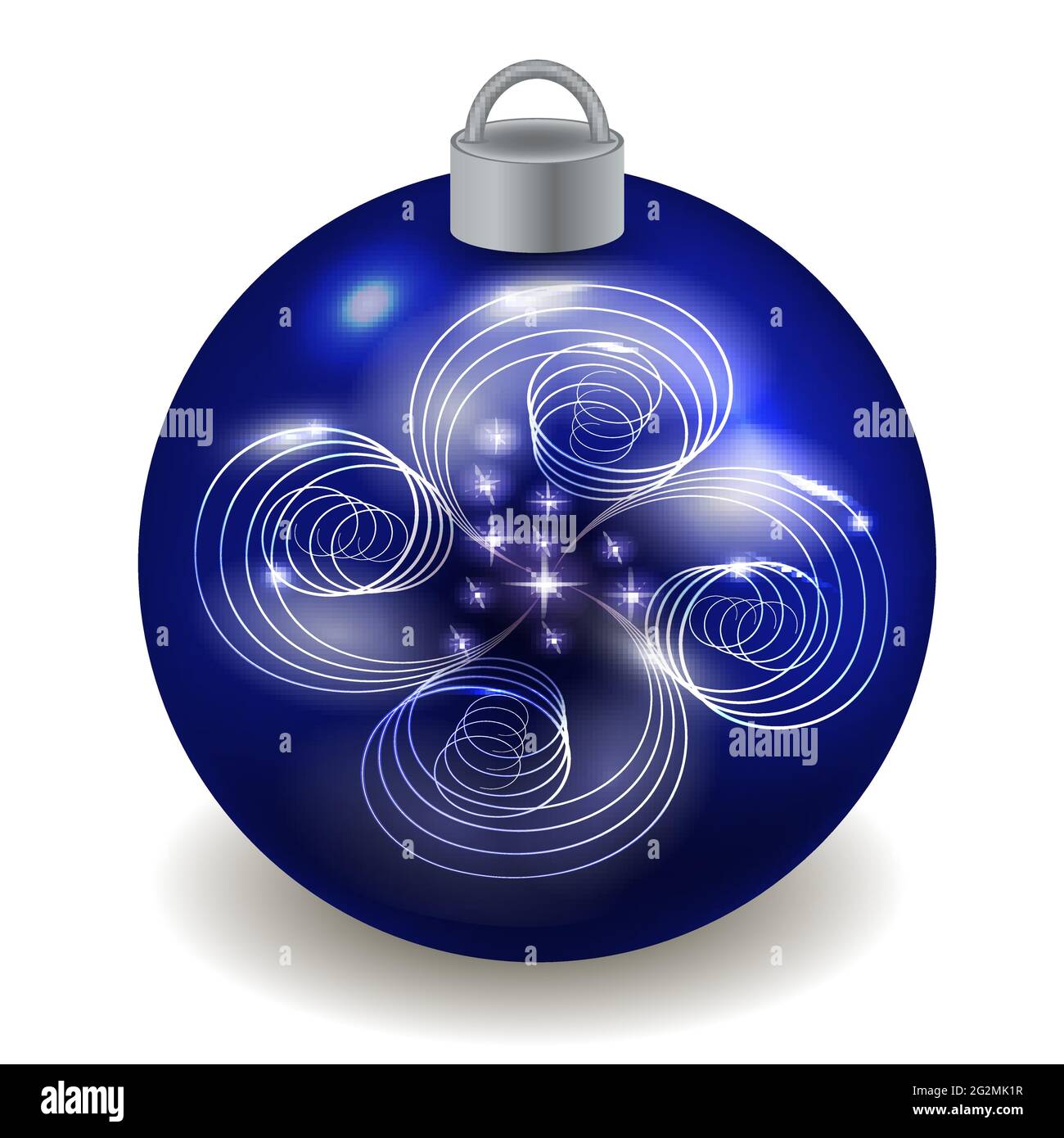 Weihnachtskugel isoliert auf weißem Hintergrund, blau mit silbernem Muster. Für die Neujahrsnacht oder Weihnachtsbaumverehrung. Vektorgrafik Stock Vektor