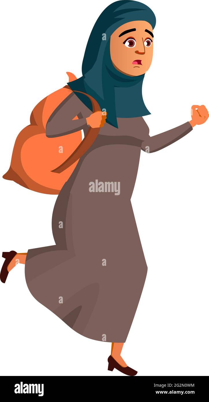 islamische Dame mit Rucksack spät auf Zug Cartoon-Vektor Stock Vektor