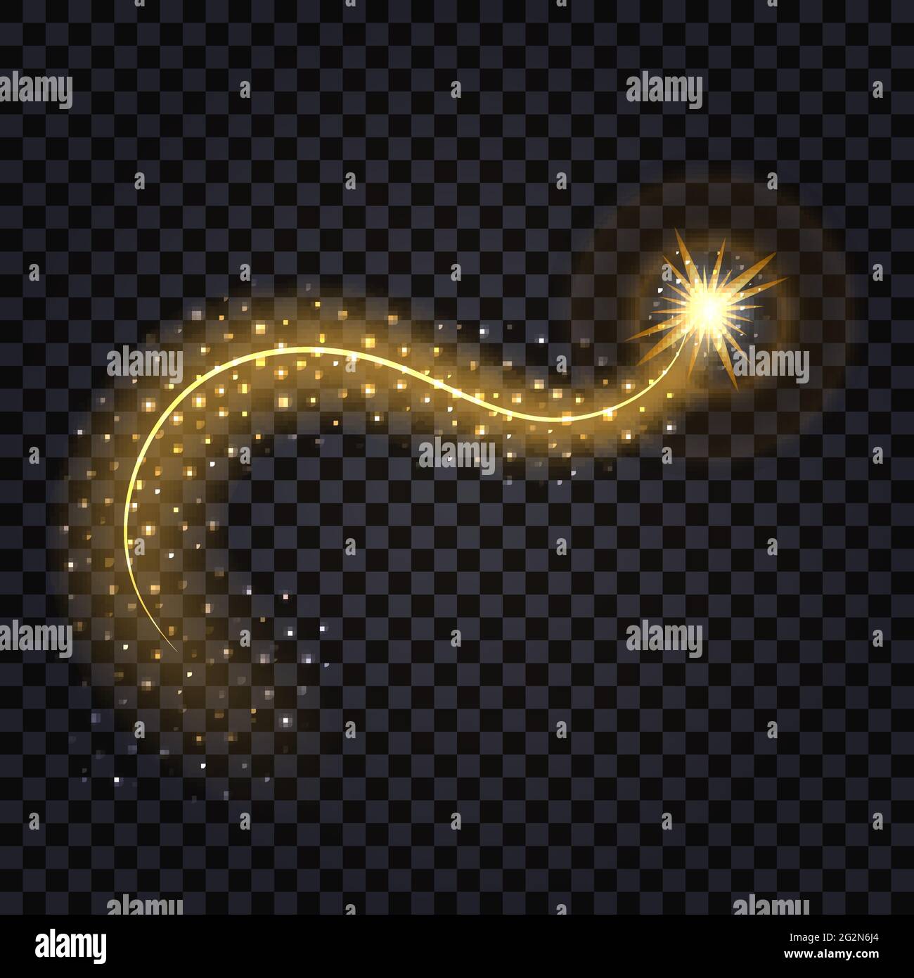 Goldene Welle mit leuchtendem Effekt. Glänzender Stern mit Wirbelspur und Glitzer, isoliertes Design-Element auf transparentem Hintergrund. Vektordarstellung Stock Vektor