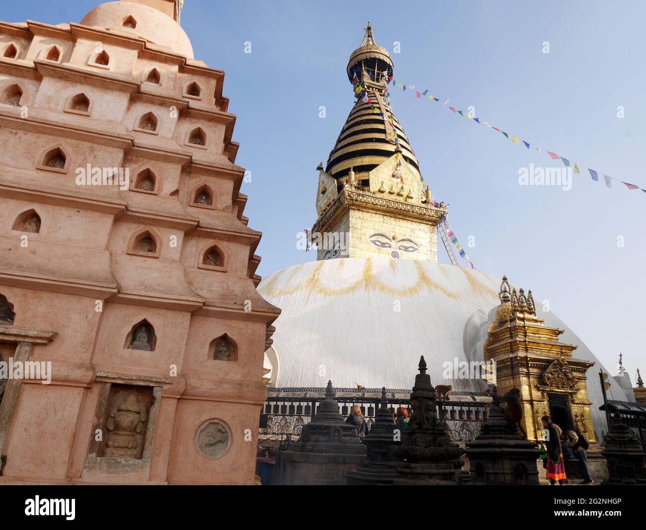 Swayambhunath Pagode oder Swayambu Chedi oder Swoyambhu Stupa oder Monkey Temple und die Augen von lord buddha für napali und ausländische Reisende besuchen Respe Stockfoto
