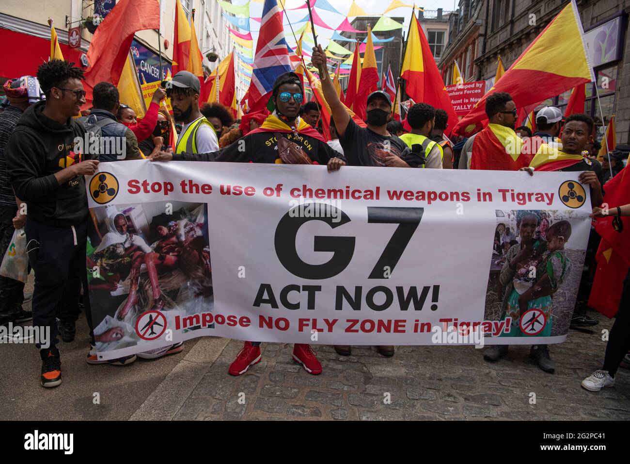 Falmouth Cornwall, Großbritannien. Juni 2021. Demonstration gegen chemische Waffen im Tigray-Krieg mit dem G7-Gipfel in Cornwall verurteilt Äthiopien auch auf das Schärfste den Einsatz chemischer Waffen durch jedermann überall. Quelle: kathleen White/Alamy Live News Stockfoto