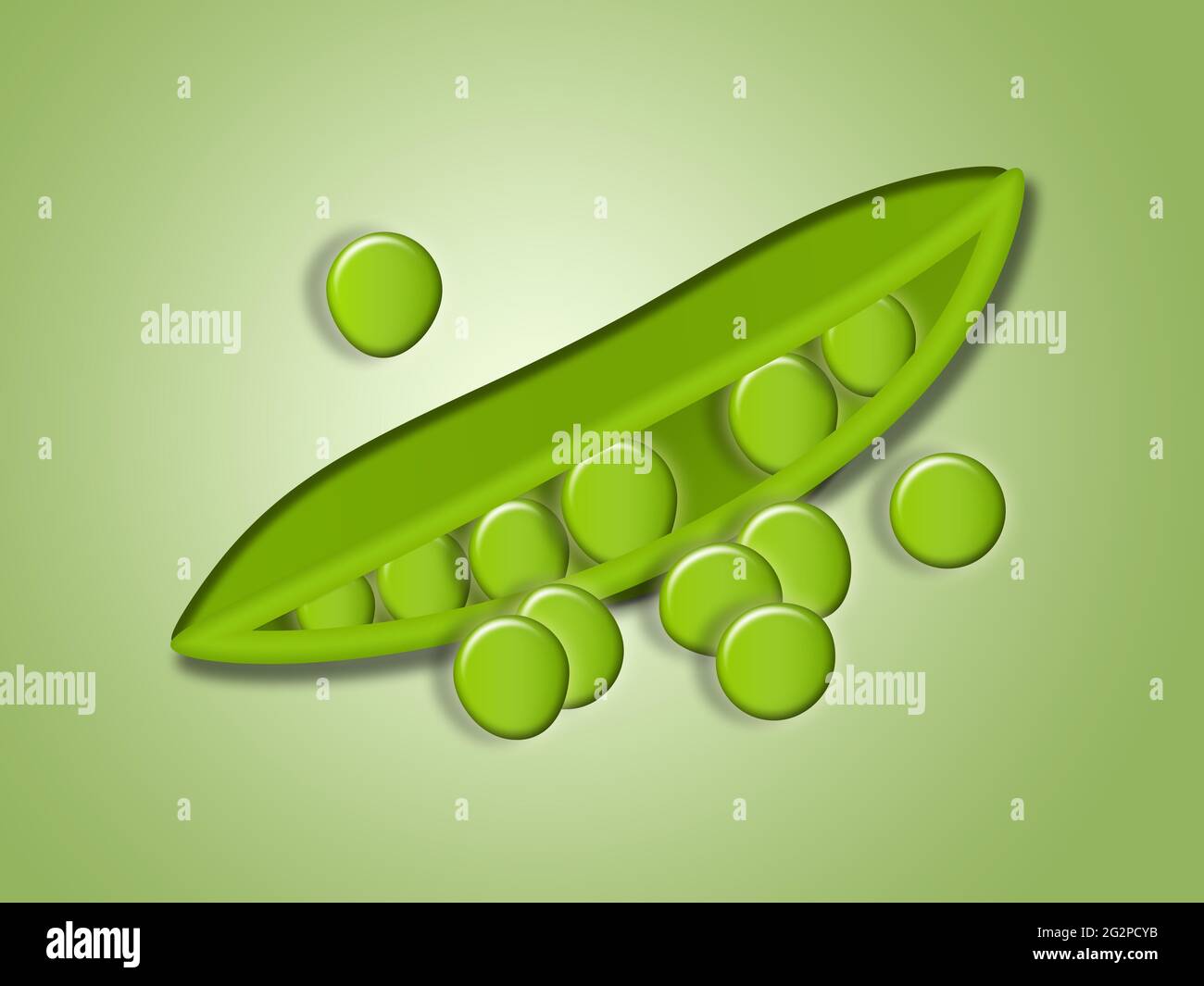 Illustration von Peas. Diese Abbildung ist Teil einer großen Sammlung von verschiedenen Gemüsesorten. Stockfoto