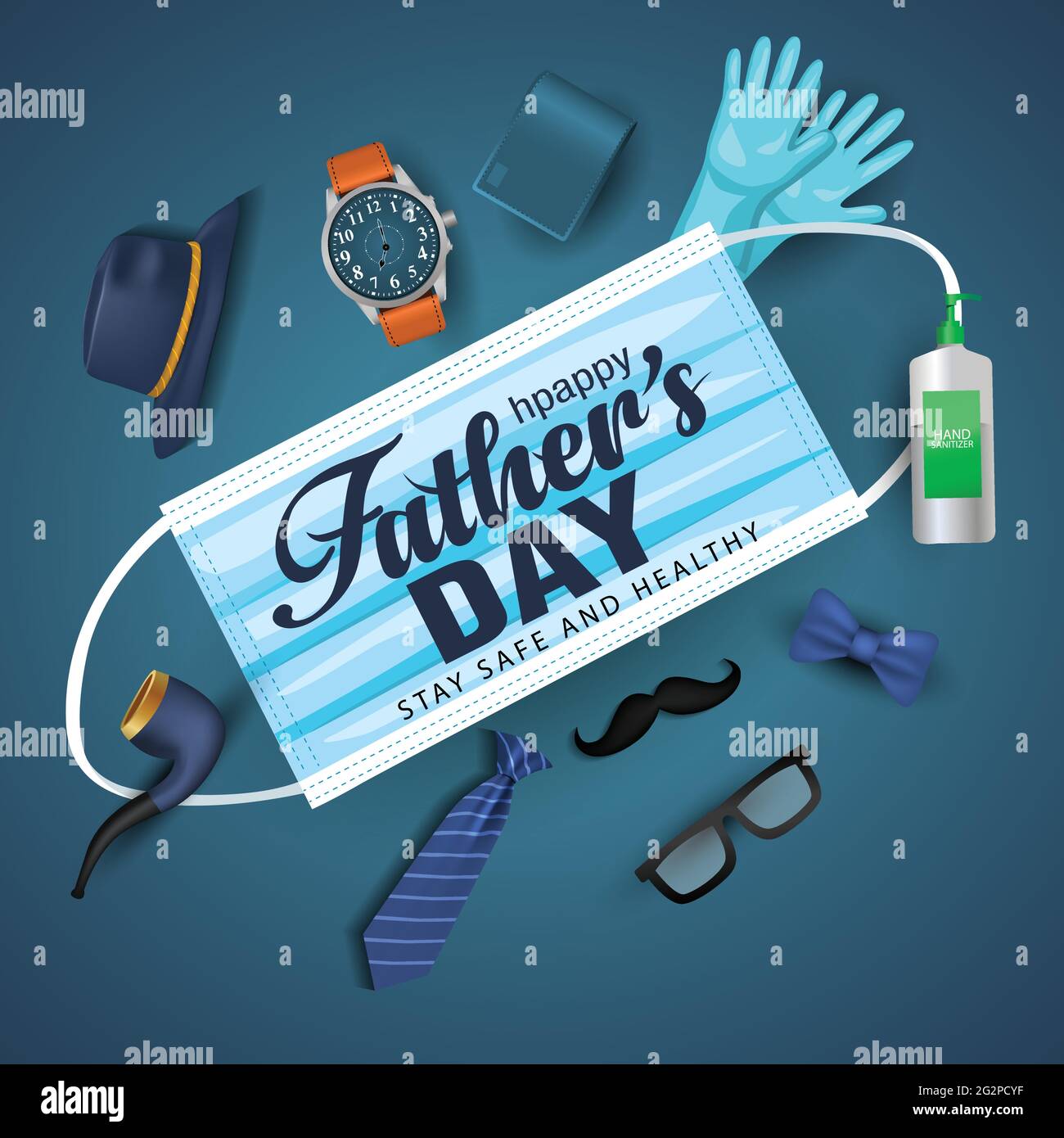 20. Juni. Happy International Fathers Day Hintergrund. Covid-19, Coronavirus Konzept. Vektorgrafik Stock Vektor