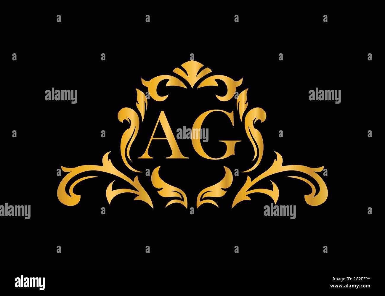 Luxury Alphabet Letters AG. Goldenes Blumenalphabet . Monogram Initialen perfekt für Hochzeitseinladungen, Grußkarte, Logo und anderes Design. Stock Vektor