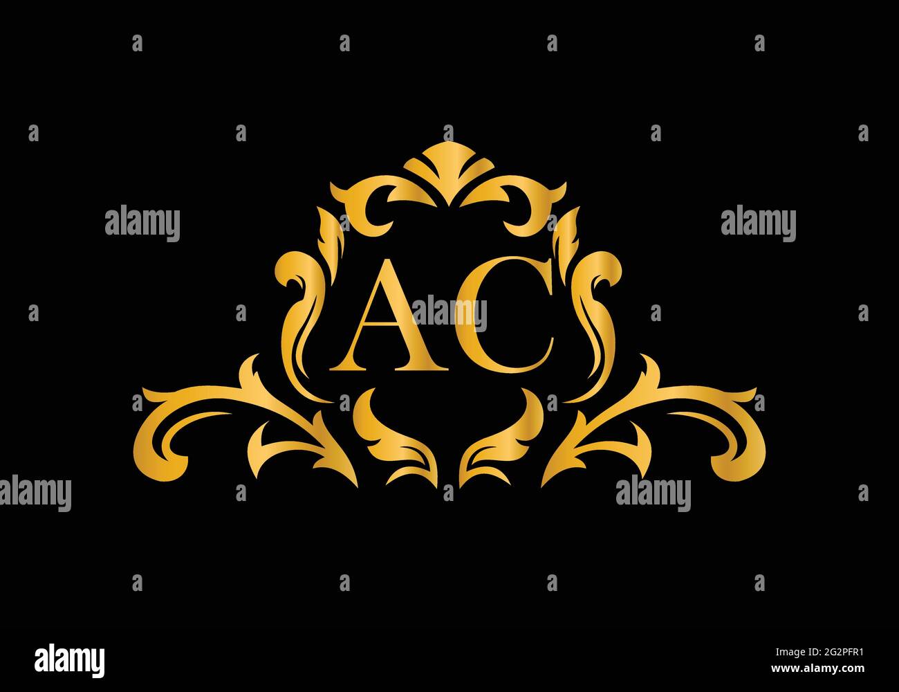 Luxus Buchstaben AC. Goldenes Blumenalphabet . Monogram Initialen perfekt für Hochzeitseinladungen, Grußkarte, Logo und anderes Design. Stock Vektor