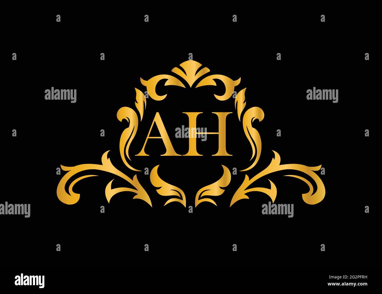 Luxus-Buchstaben AH. Goldenes Blumenalphabet . Monogram Initialen perfekt für Hochzeitseinladungen, Grußkarte, Logo und anderes Design. Stock Vektor