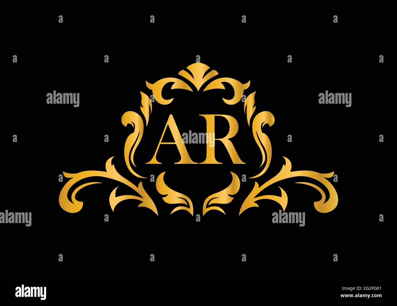 Luxus Buchstaben AR. Goldenes Blumenalphabet . Monogram Initialen perfekt für Hochzeitseinladungen, Grußkarte, Logo und anderes Design. Stock Vektor