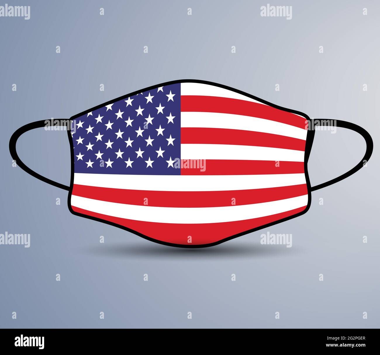 Coronavirus in den Vereinigten Staaten. Grafik der OP-Maske mit amerikanischer Flagge. (2019-nCoV oder CoVid-19). Medizinische Gesichtsmaske als Konzept des Coronavirus-Quarans Stock Vektor
