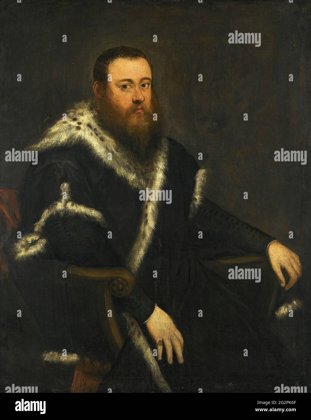 Jacopo Robusti alias Tintoretto - Porträt eines Bartmenschen in einer schwarzen Robe mit Pelz Stockfoto