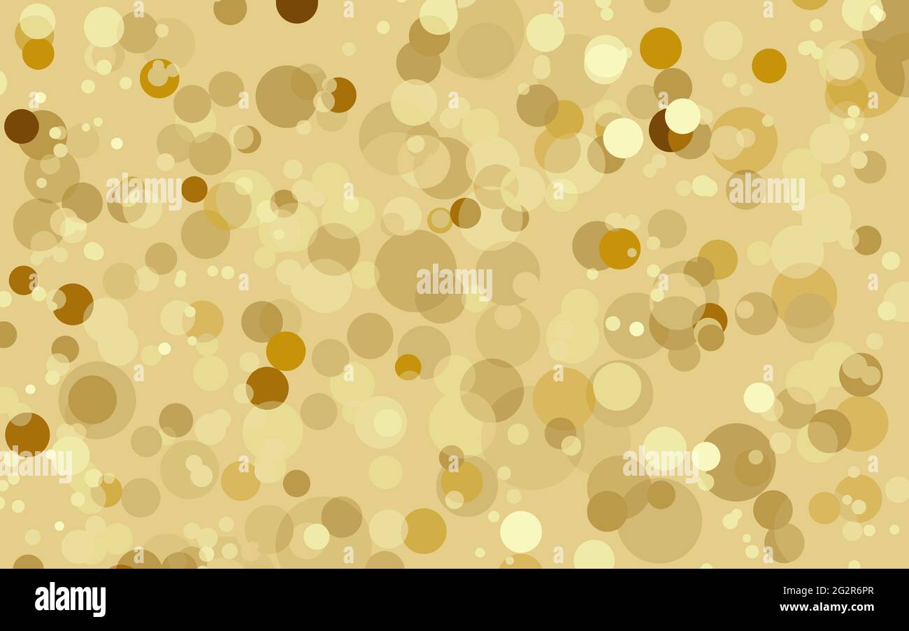 Goldene monochrome abstrakte Hintergrund unterschiedlicher Größe und Farbe Blasen Horizontale Vektor-Illustration Stock Vektor