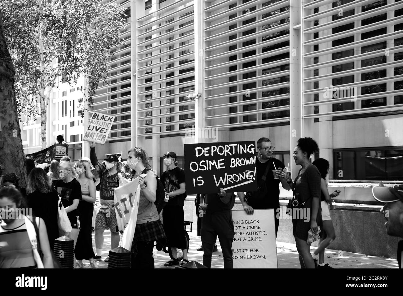 Eine Demonstration gegen die Deportation von Imir Brown vor dem Londoner Innenministerium am 13. Juni 2021 Stockfoto
