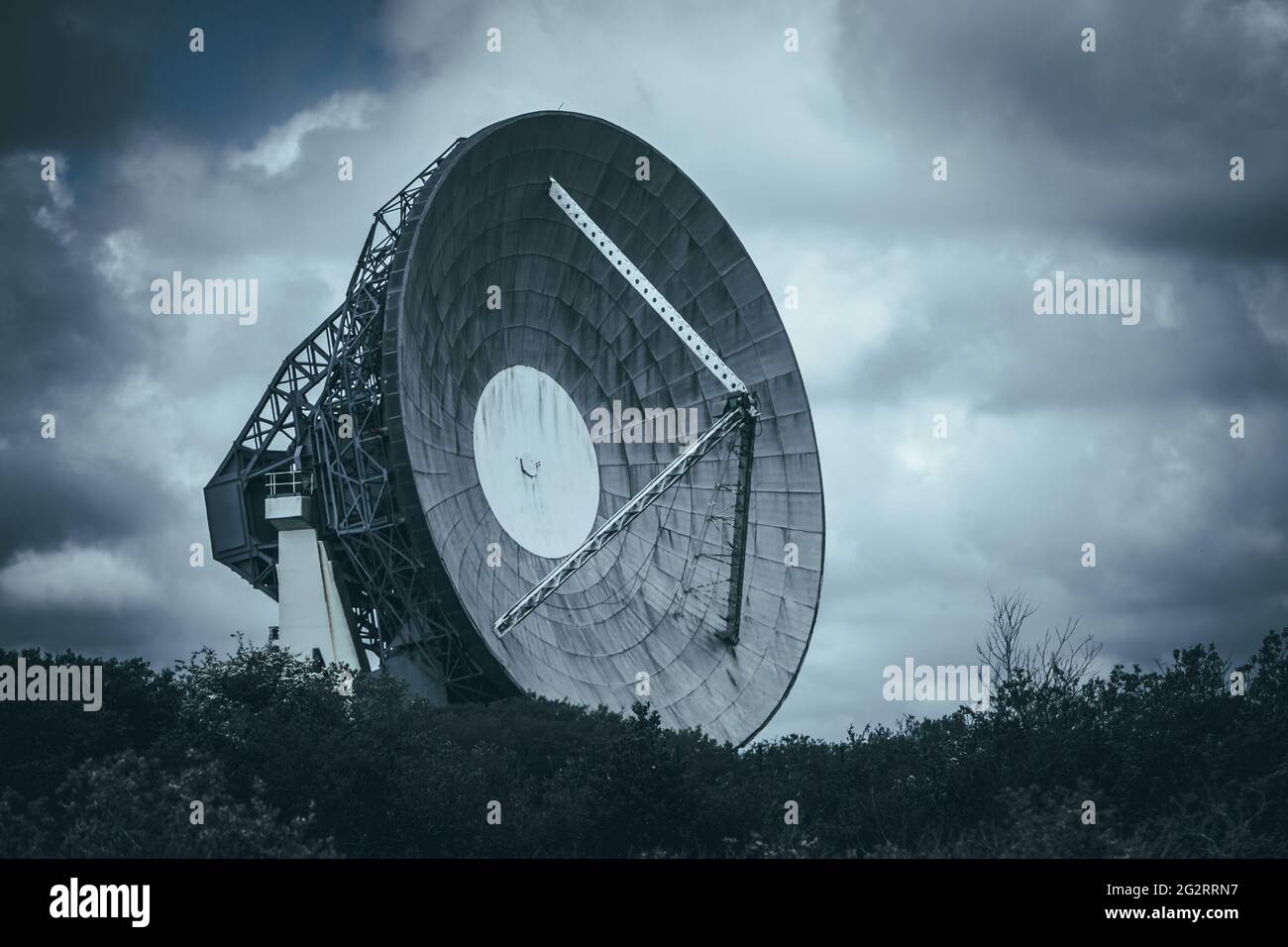 Satellitenschüsseln im Goonhilly, Großbritannien Stockfoto