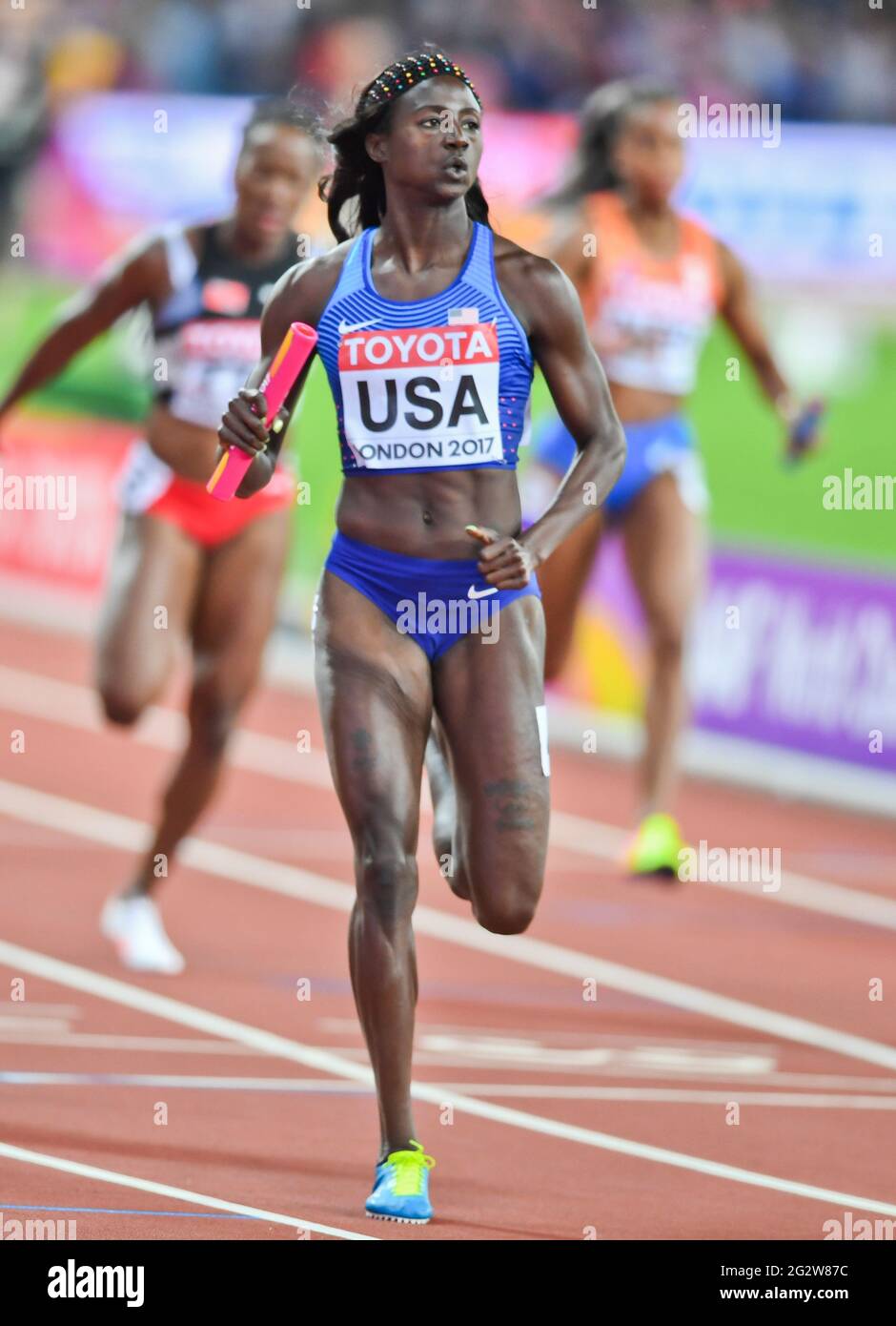 Tori Bowie (USA). 4 x 400-Staffel-Goldmedaille - IAAF-Weltmeisterschaften - London 2017 Stockfoto