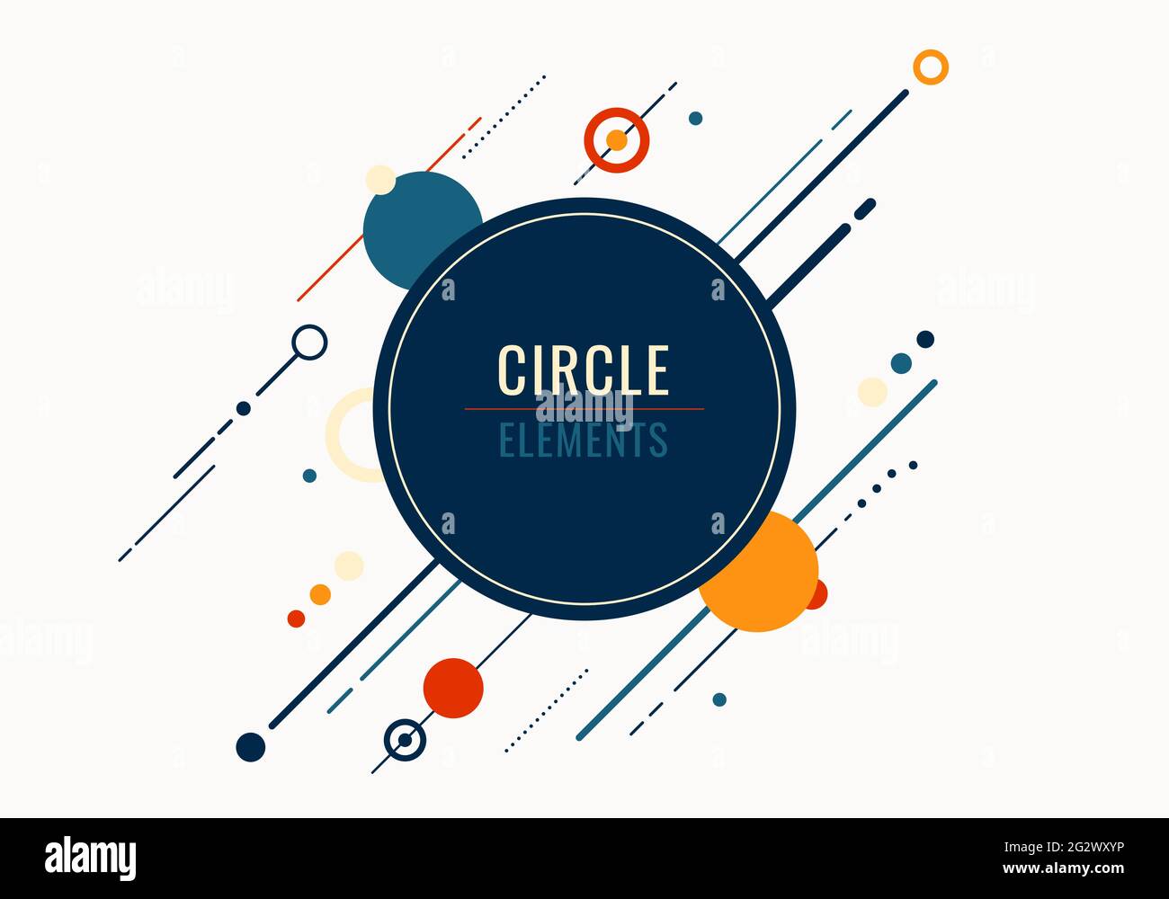 Abstrakte geometrische Kreise und diagonale Linienelemente auf weißem Hintergrund. Vektorgrafik Stock Vektor