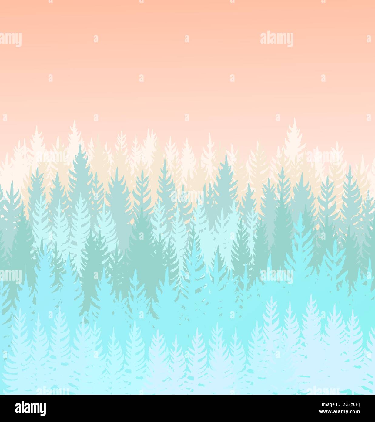 Waldhintergrund. Silhouette Panorama. Landschaft mit Bäumen. Nadelbäume. Wunderschöne Aussicht auf den Sonnenuntergang. Winterszene. Illustration Vektorgrafiken Stock Vektor