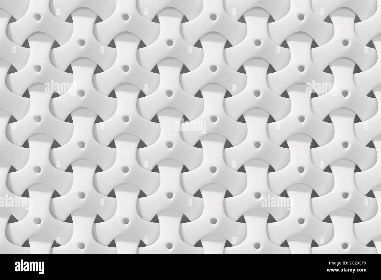 Weißer Hintergrund mit abstrakt verflochtenen geometrischen Gitternetzlinien - 3d-Rendering Stockfoto