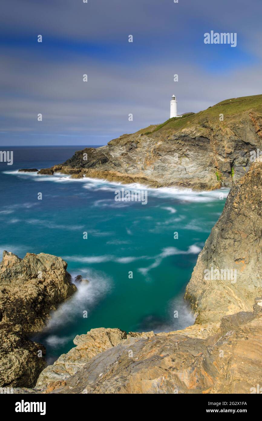 Trevose Head Leuchtturm in Cornwall. Stockfoto