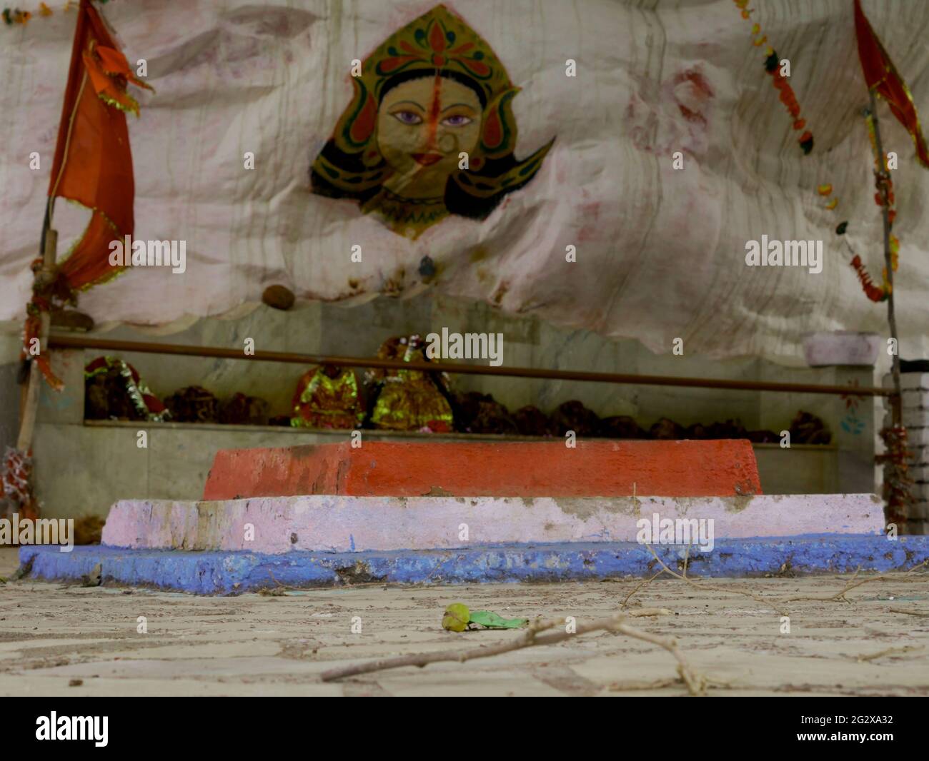 Havan kund bei Lord durga Tempel mit drei Farben für religiöse Sicht vorgestellt Stockfoto