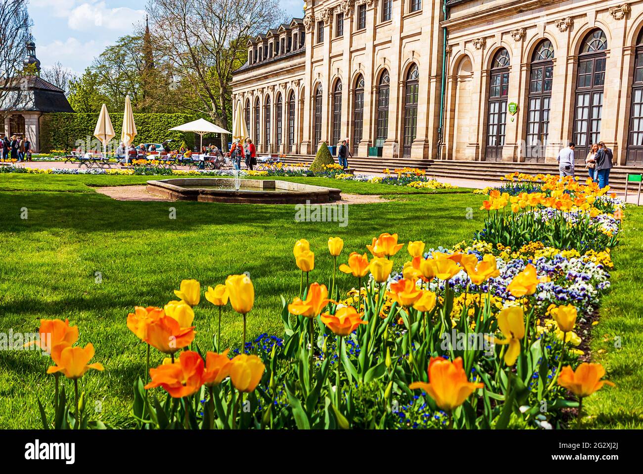 Orangery Terrasse im Schlossgarten von Fulda, Deutschland Stockfoto
