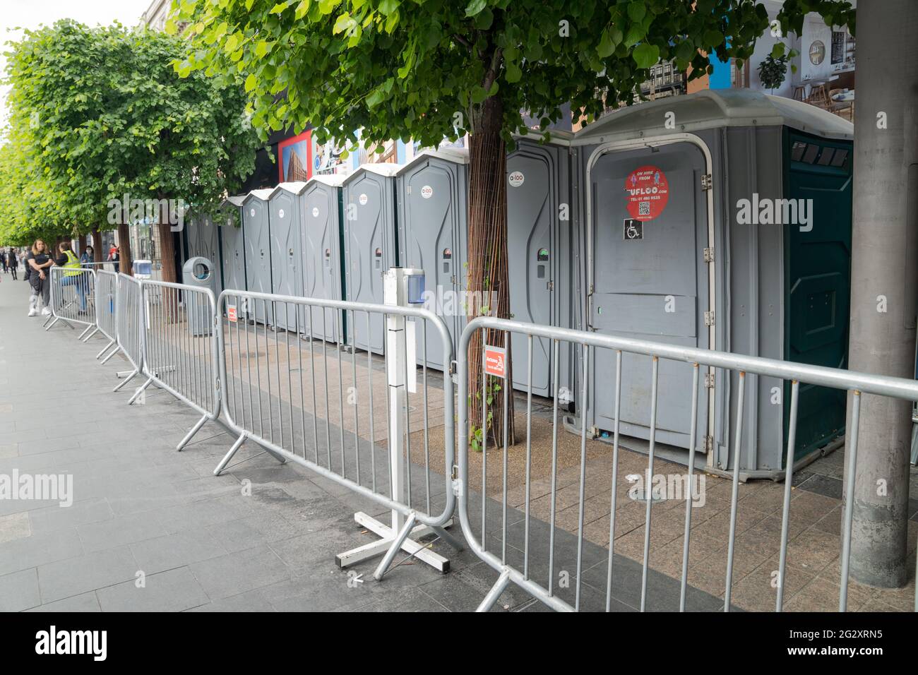 Dublin City, Dublin, Irland, 11. Juni 2021, portablebles auf Dublins O'Connell Street zur Unterstützung der öffentlichen Ordnung im Freien Stockfoto