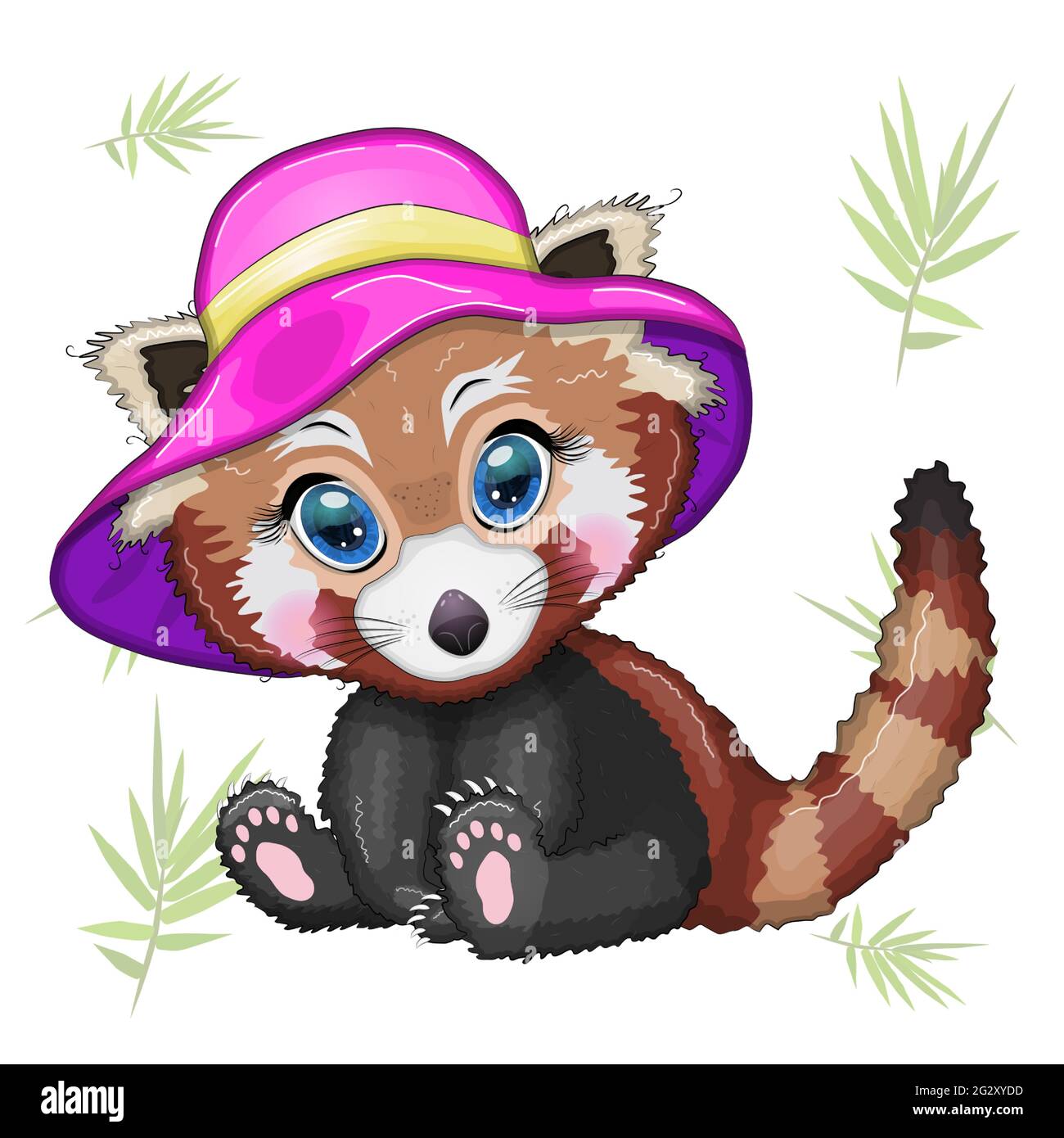 Red Panda Mädchen in rosa Sommerhut, Urlaubskonzept. Stock Vektor