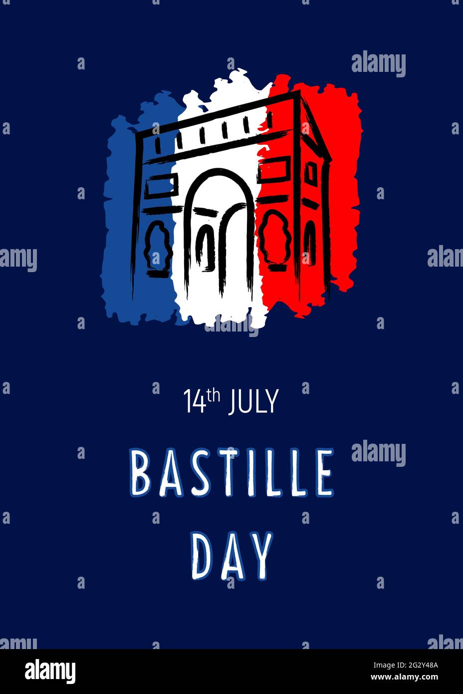 Französischer Nationalfeiertag, 14. Juli. Bastille-Tag. Vorlage für Karte, Poster, Flyer, Druck. Vektorgrafik. Stock Vektor