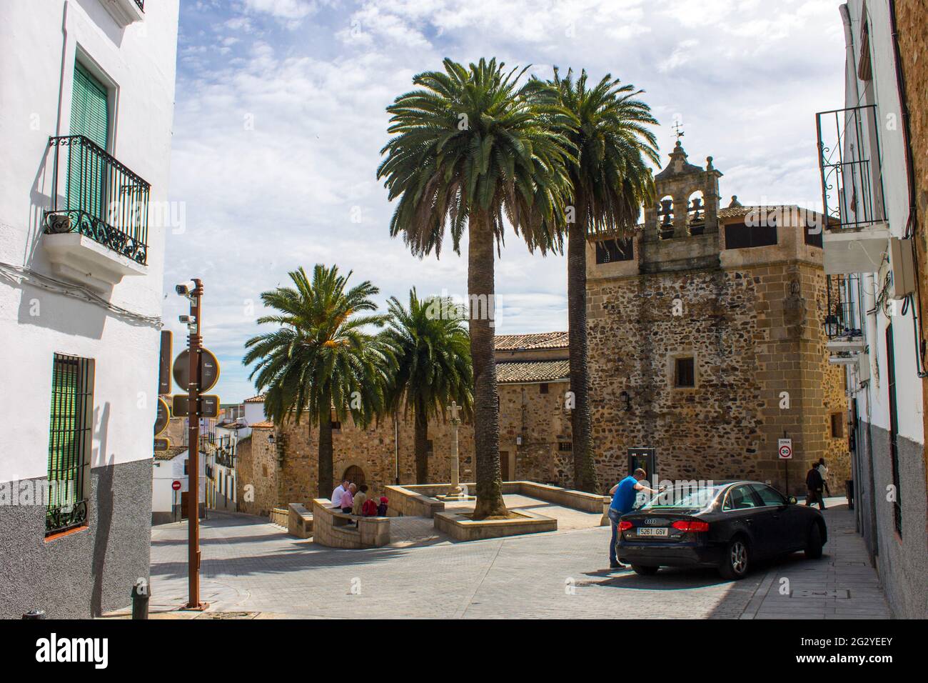 Caceres, Spanien. Kirche in der Altstadt von Monumental, ein Weltkulturerbe Stockfoto