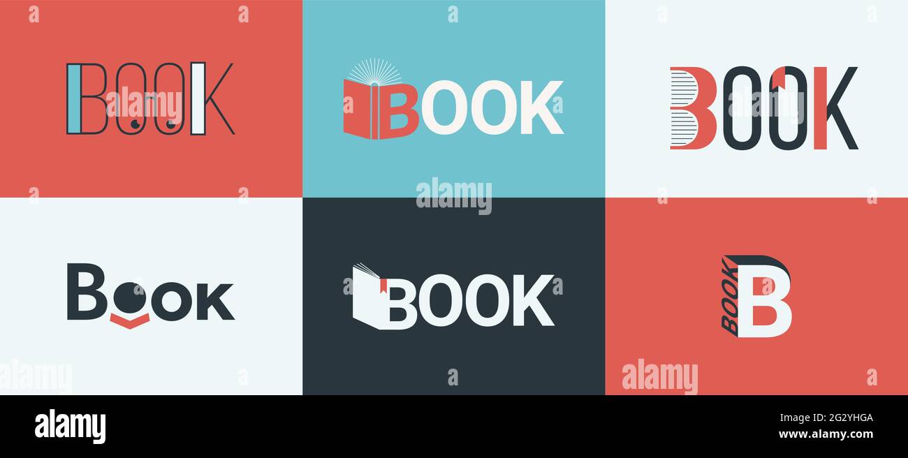 Eine Reihe von Buchlogos, Buchhandlung Logo Konzepte. Stock Vektor