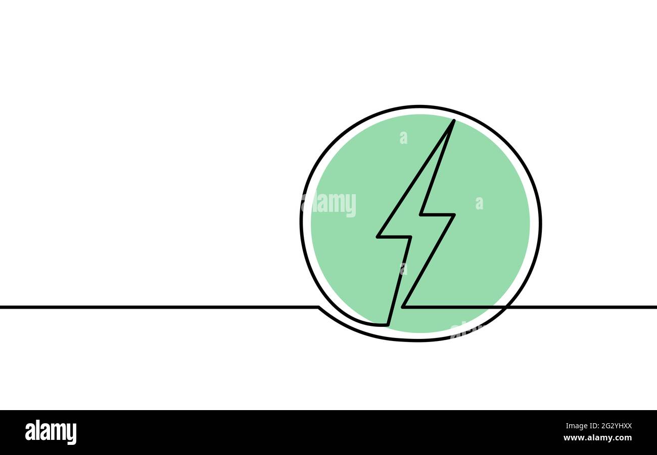 Continuous Line Art Green Energy Konzept. Nachhaltige Energiespeicherung elektrische Neon wiederaufladbare Versorgung. Laden von Batterien Eco Global Planet Solution Stock Vektor
