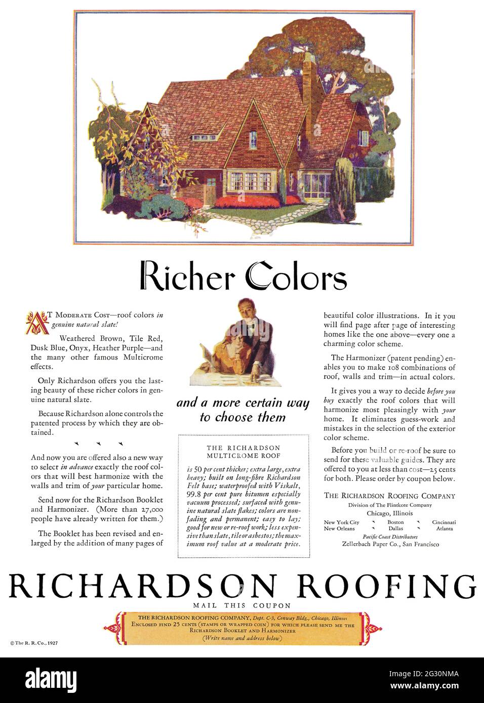 1927 US-Werbung für Richardson Roofing. Stockfoto