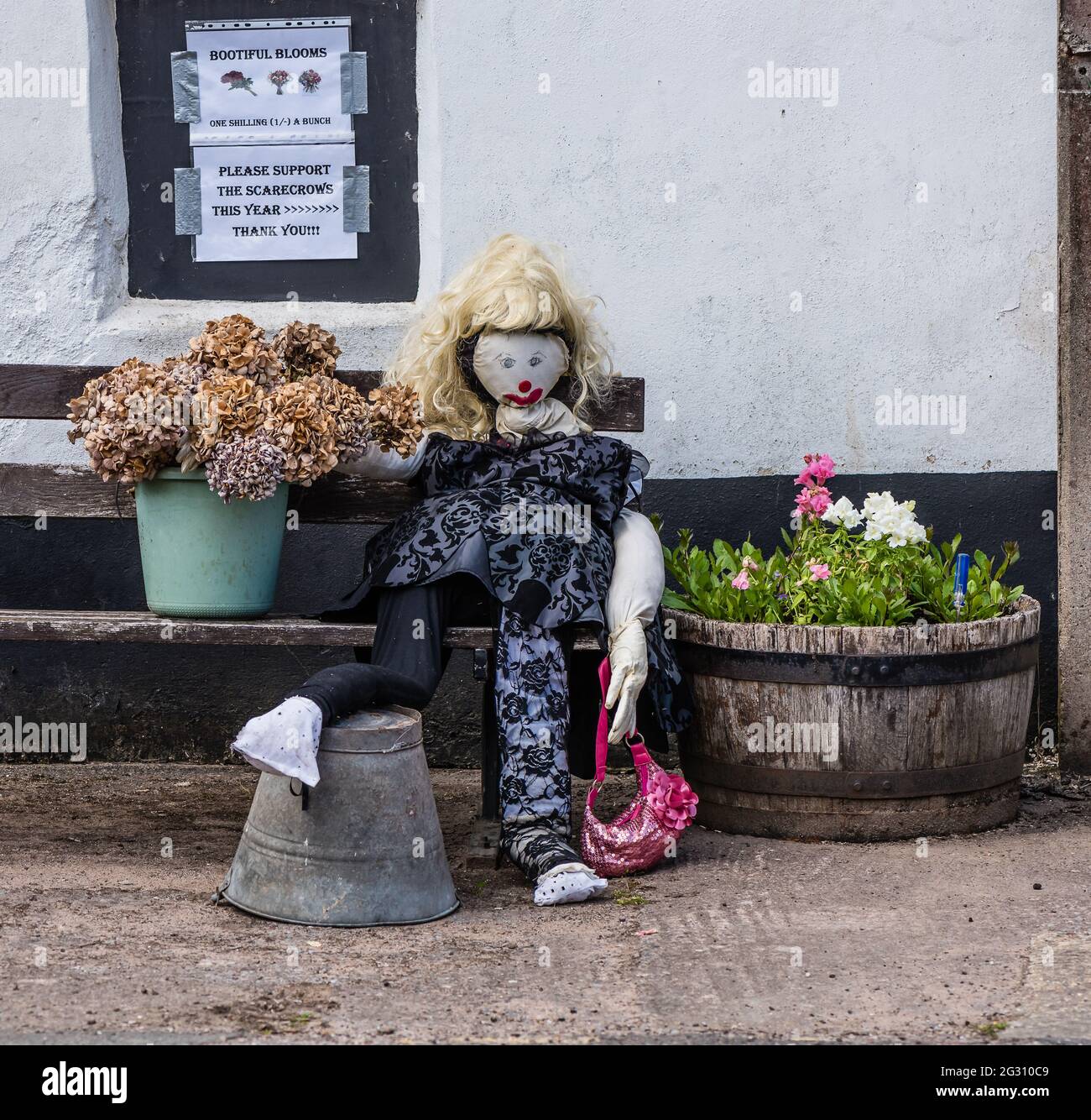 East Budleigh Scarecrow Festival der Hilfe der Heiligen Kirche. Stockfoto