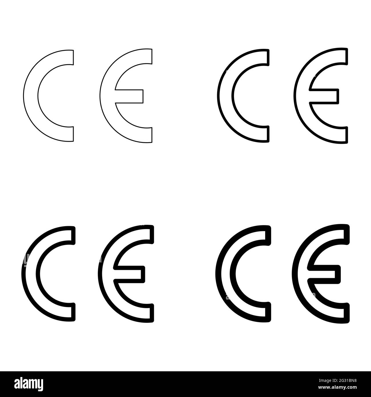 Satz von CE-Zeichen Symbol für conformite europeenne, sauber Etikett Produkt, Informationen Vektor Illustration Zeichen . Stock Vektor