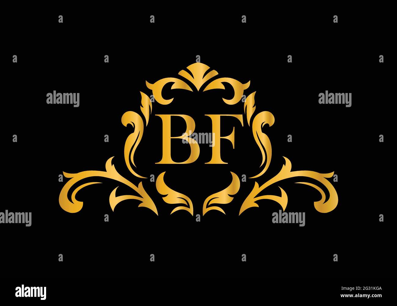 Luxus-Buchstaben BF. Goldenes Blumenalphabet . Monogram Initialen perfekt für Hochzeitseinladungen, Grußkarte, Logo und anderes Design. Stock Vektor