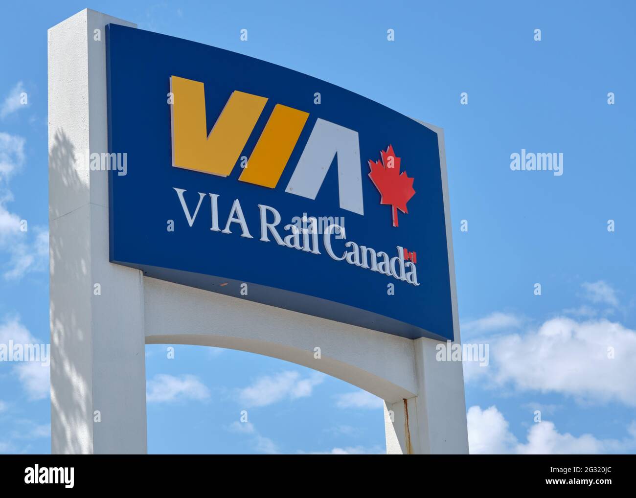 Via Rail Canada Schild, am Bahnhof. Ottawa, Kanada. Stockfoto