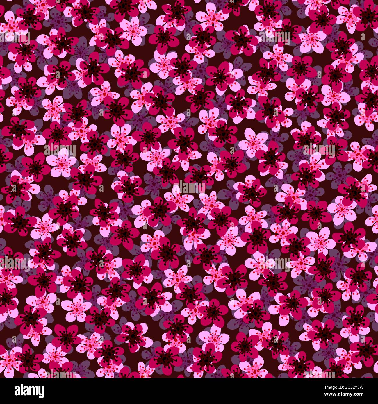 Nahtlose Muster mit blühenden japanischen Kirsche Sakura für Stoff, Verpackung, Tapete, Textildekor, Design, Einladungen, Druck, Geschenkverpackung, Herstellung Stockfoto