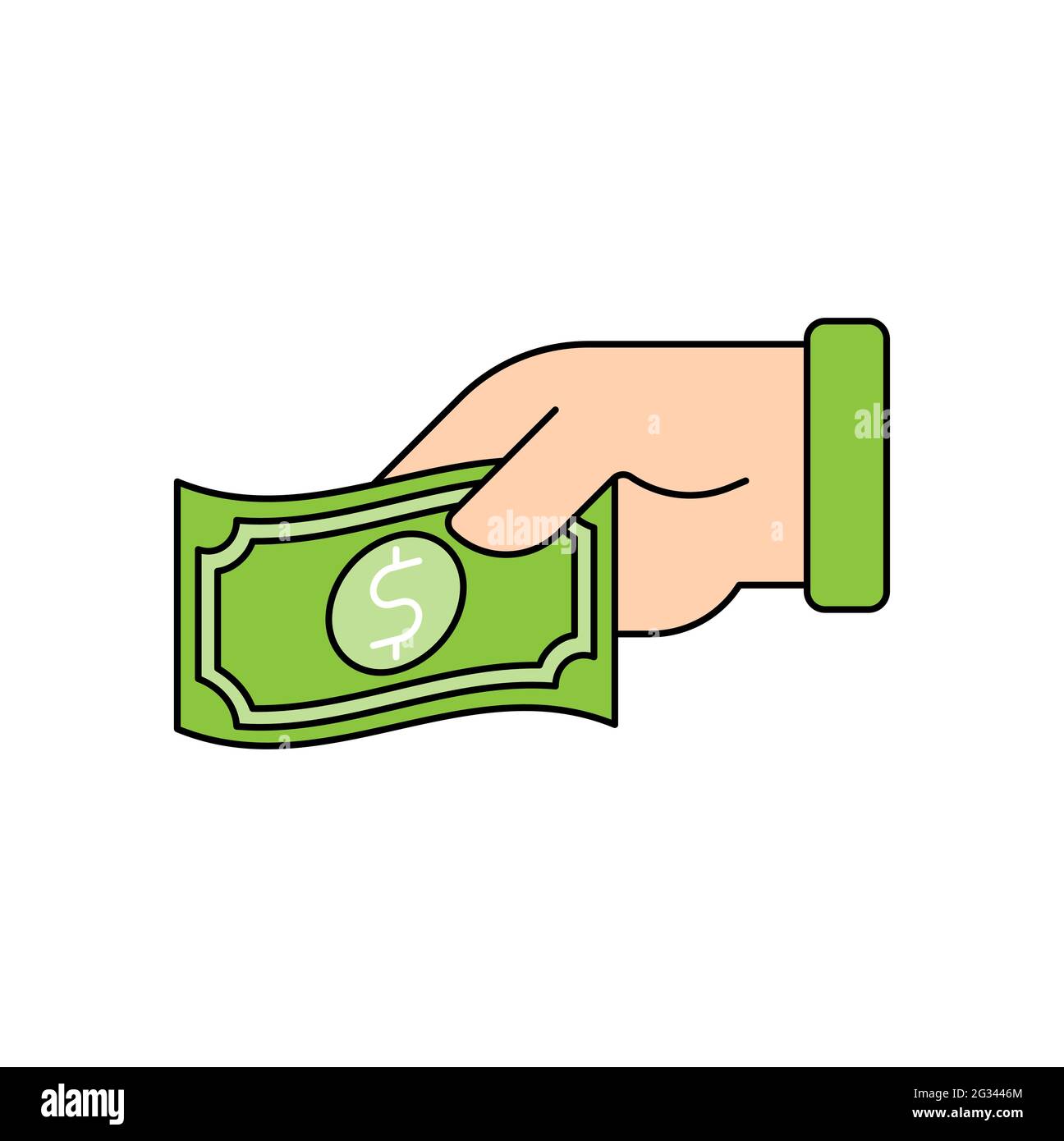 Geld mit Hand Symbol Vektor Illustration. Money Cash On Hand Icon-Vektor-Design-Konzept für Zahlung, Finanzen, Währung und Trading-Geschäft. Us-Dollar Mo Stock Vektor