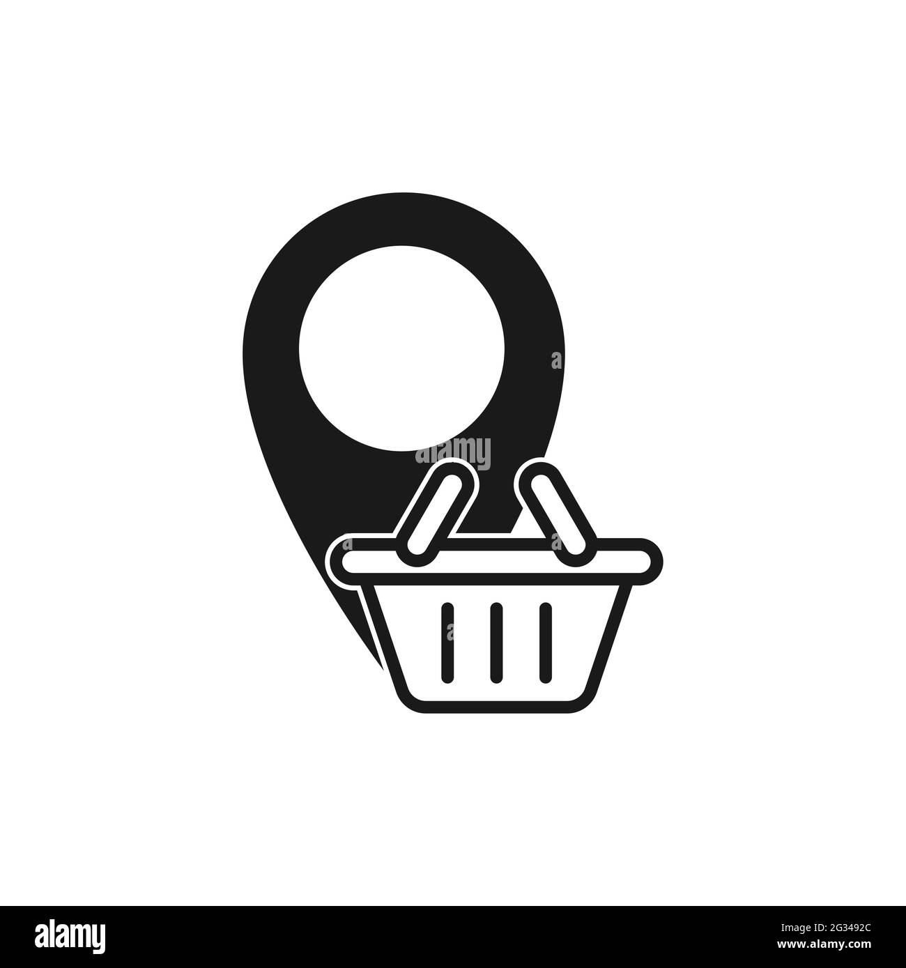 Einkaufswagen mit Positionssymbol Vektordesign. Shopping Cart Icon mit Location Pin Designkonzept für E-Commerce, Online-Shop und Marktplatz Websi Stock Vektor