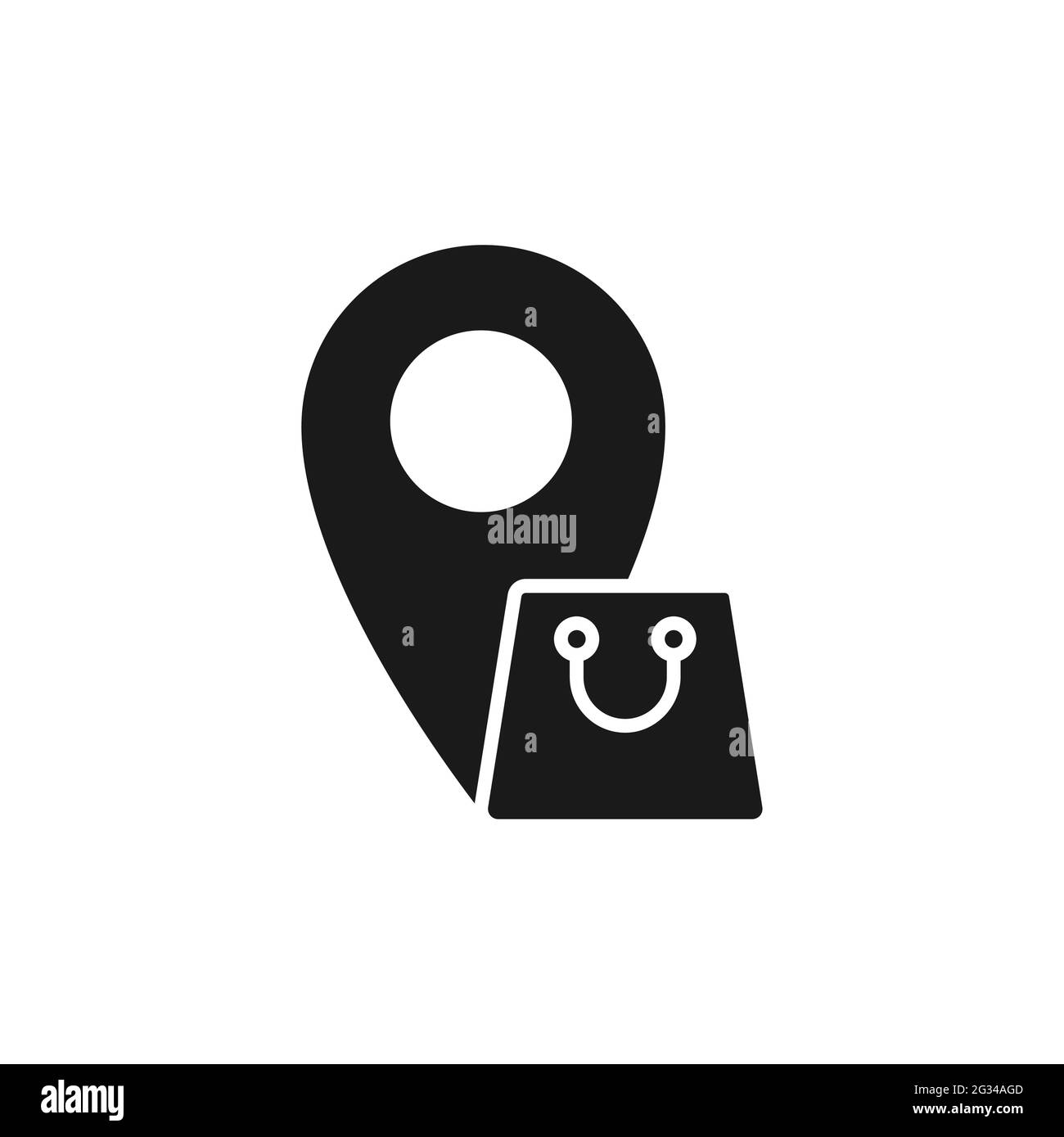 Einkaufstasche mit Ortungszeichen Vektor-Design. Shopping Bag Icon mit Location Design Konzept für E-Commerce, Online-Shop und Marktplatz Website, Mo Stock Vektor