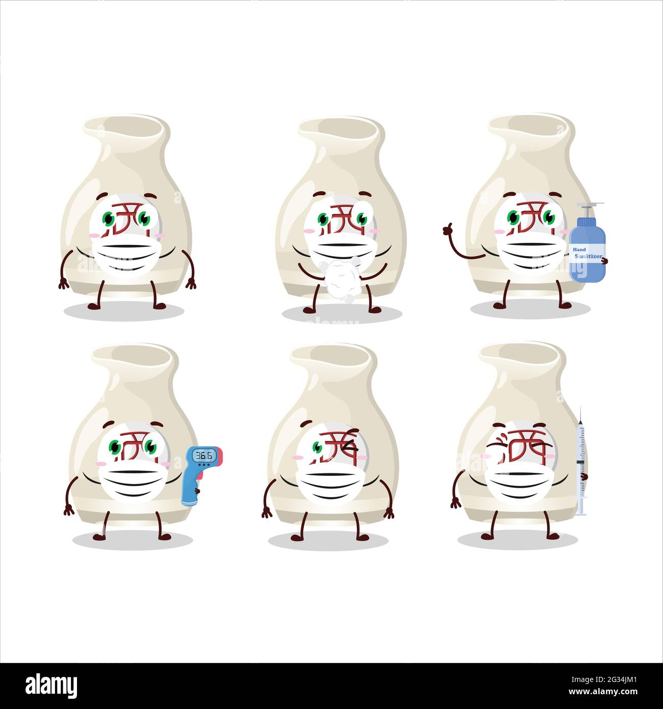 Ein Bild von Sake trinken Cartoon Design-Stil halten gesund während einer Pandemie. Vektorgrafik Stock Vektor